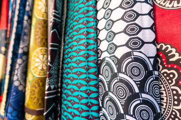 Plenty of colorful african fabrics
