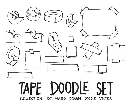 Set Of Tape Drawing Illustration Hand Drawn Doodle Sketch Line Vector Eps10