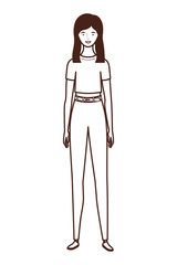 silhouette of young woman standing on white background