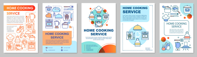 Home cooking service brochure template layout. Personal chef. Cooking meal. Flyer, booklet, leaflet print design with linear illustrations. Vector page layouts for annual reports, advertising posters