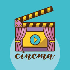 Cinema clapboard over blue background design