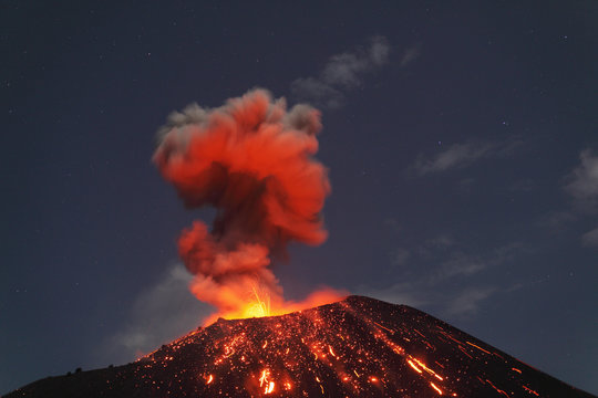 View of eruption of Krakatoa volcano