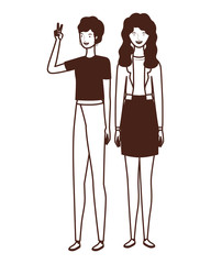 silhouette of young women standing on white background