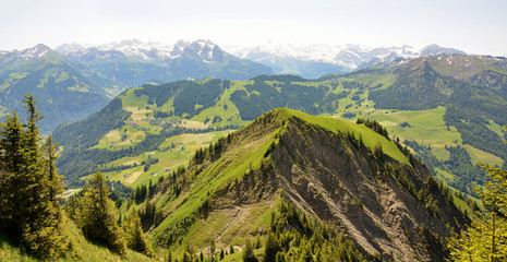 Panoramic view over the mountains in the Alps in Switzerland. Stanserhorn.