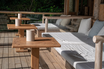 Cozy Asia modern deck bed and table apply with modern style that concern about comfortable and vintage eco-social system theme.