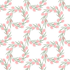 Seamless pattern with wreaths of pink flowers. Summer and spring wreaths for decoration or decoration. Symbol Kupala Night.