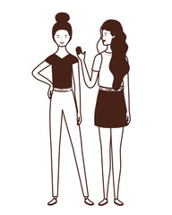 silhouette of young women standing on white background