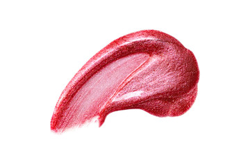 Lip gloss sample isolated on white. Smudged red lipgloss