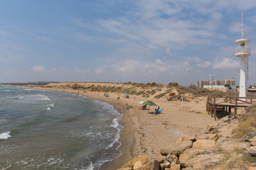 Beach view from Faro del Puerto north of Guardamar del Segura Costa Blanca Spain near to Marina de las Dunas