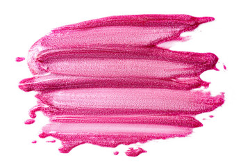 Lip gloss isolated on white. Smudged pink makeup product sample