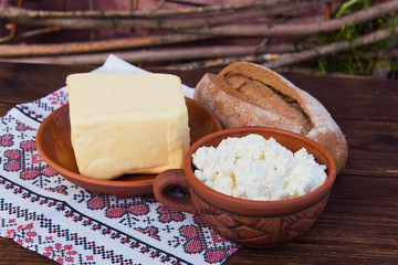 farm dairy products in clay pot
