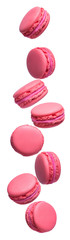 Set of pink french macarons cakes isolated on white background. Flying dessert