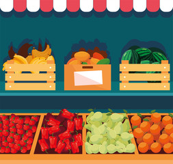 stand selling vegetables and fruits