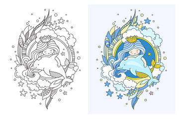 Mermaid with dolphin.