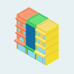 Vector illustration of 3 isometric commercial buildings