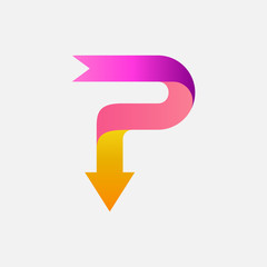 letter P and arrow with tape logo design