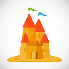 Sand castle with a red roof. Vector illustration in flat design