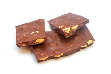 Chocolate with nuts isolated on white background