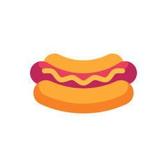 Hot dog with mustard. Fast food flat icon