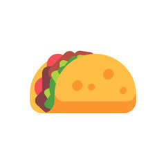 Taco with salad and tomatoes. Mexican fast food flat icon
