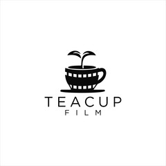 The Teacup Film Logo Vector Stock / Tea Cups with Leaves Grow the Logo for Film Media