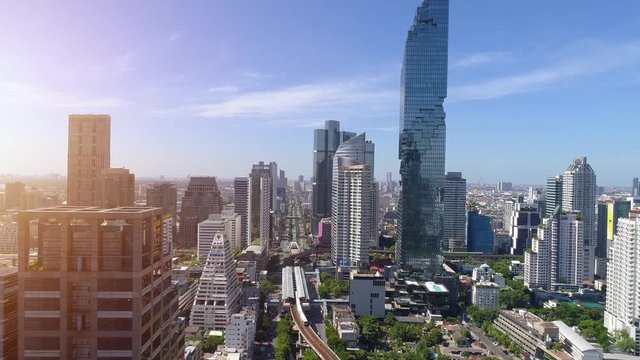4k Aerial city view of Bangkok downtown, Flying over Bangkok, Thailand.