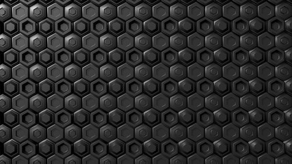 Abstract black hexagonal geometric layered. Futuristic hexagons surface. Future sci-fi concept background