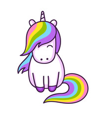 Little rainbow unicorn. Kawaii cartoon character. Vector illustration.