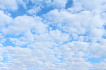 many cumulus clouds in the blue sky