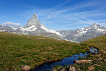 Obraz premium View of the Matterhorn. Swiss alps. Zermatt, Switzerland. Summer.