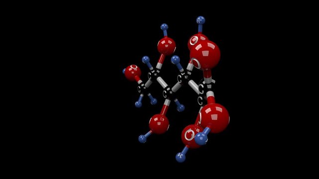 Gluconic acid molecule. Molecular structure of gluconic acid, used as a metal-chelating agent, component of cleaning products; and dairy processing and beer brewing. Alpha channel.