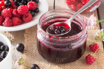 Raspberry, black currant jam