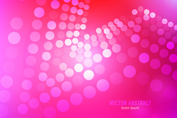 Pink circles abstract background. 3D abstract pink and red background with circles, lens flares and glowing reflections. Vector illustration.