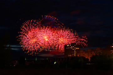 Beautiful colorful holiday fireworks in the night sky, long exposure