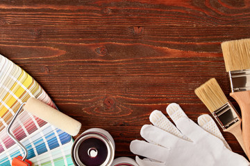 Painting tools on wooden table