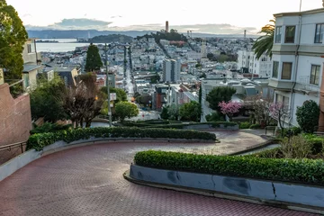 Gartenposter Crooked Lombard street at  dawn. San Francisco is in early morning light. © Vladyslav Siaber