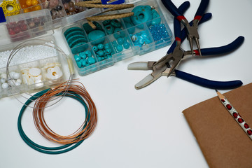 White background with tools for handicraft