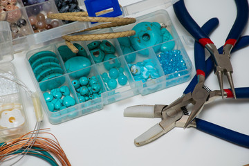 White background with tools for handicraft
