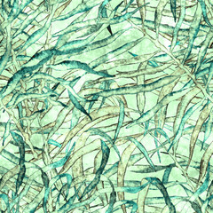 Tropical seamless pattern. Watercolor messy palm l