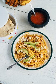 Mexican style food on a white table