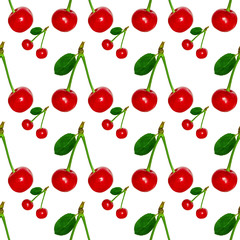seamless texture, ripe cherries isolated on white background