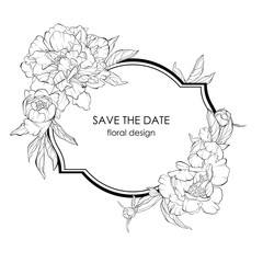 Botanical invitation card template design, peony flowers.