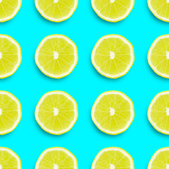 seamless texture,  lemon sliced ​​into rings on a colored background