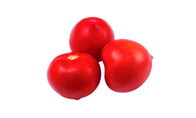 three tomatoes on a white background