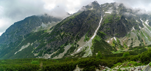 Fototapeta na wymiar High Tatras mountain range covered in clouds