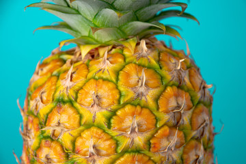 detail of fresh pineapple on blue background