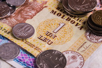 Banknotes and coins of the Republic of Moldova - LEU. © Evgheni