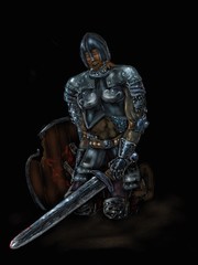 Fototapeta premium digital hand drawn knight in armour with broken shield