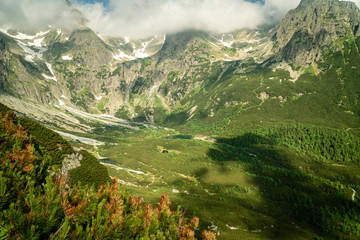 Fototapeta na wymiar High Tatras mountain range and valley with green lake