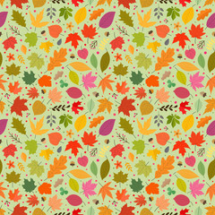 Seamless pattern of colorful autumn leaves. Vector seamless background